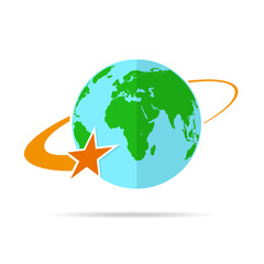 Star flying around the globe. Vector illustration