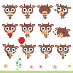 Big set cute little cow. Collection isolated cartoon cow in different poses.