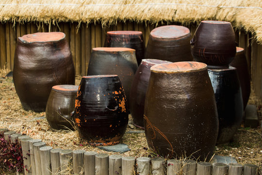 The traditional Korean pottery clay jugs.