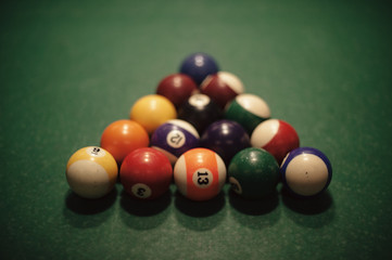 Triangle of billiard balls. American billiard poule.