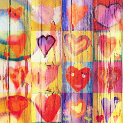 Collage von gemalten Herzen