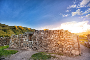 Sunset in the Puca Pucara, Inca ruins at Secret Valey, Cuzco Peru