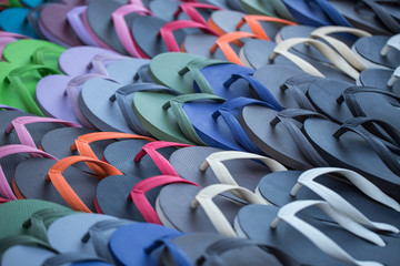 rubber sandal for sale at the market in Thailand.