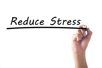 Hand writing Reduce Stress word on transparent board