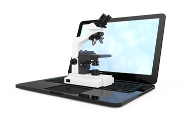 Modern Laboratory Microscope over Laptop Keyboard. 3d Rendering
