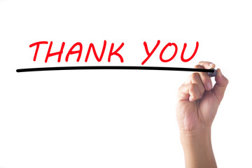 Hand writing THANK YOU on transparent board