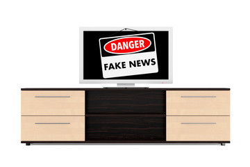 Fake News Danger Sign over TV Screen. 3d Rendering