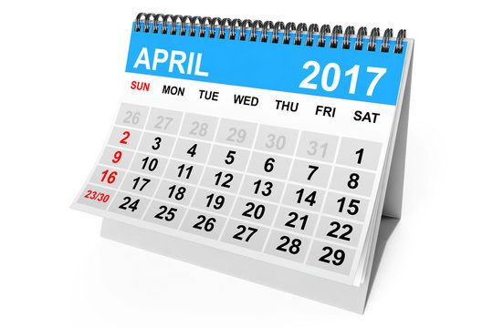 Calendar April 2017. 3d Rendering