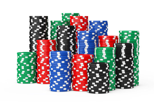 Stacks of Colorful Poker Casino Chips. 3d Rendering