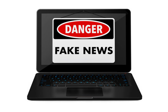 Fake News Danger Sign over Laptop Screen. 3d Rendering