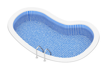 Blue Outdoor Swimming Water Pool with Ladder. 3d Rendering