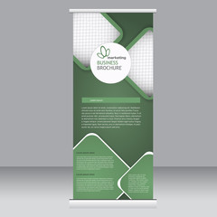 Roll up banner stand template. Abstract background for design,  business, education, advertisement. Green color. Vector  illustration.