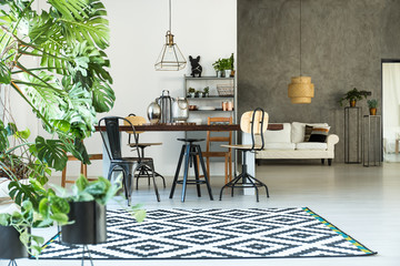 Modern interior with pattern carpet