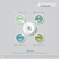 Vector geometric Infographics design template in 4 steps, options or processes for cycle diagram, graph, presentation and chart with icon set.