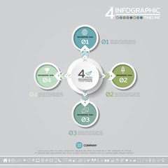 Vector geometric Infographics design template in 4 steps, options or processes for cycle diagram, graph, presentation and chart with icon set.