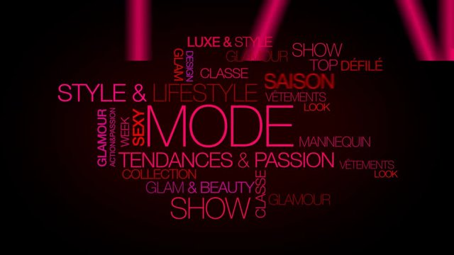 Mode tendances fashion design styliste mannequin collection pr&ecirc;t-&agrave;-porter sexy salon boutique v&ecirc;tement d&eacute;fil&eacute; nuage de mots rose tag cloud fond noir 