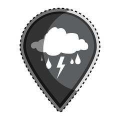 sticker monochrome mark icon pointer gps with rain storm weather icon vector illustration