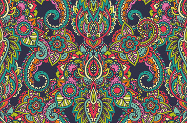 Vector seamless pattern with henna mehndi floral elements.