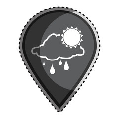 sticker monochrome Mark icon pointer gps with silhouette rainy cloud and sun icon vector illustration