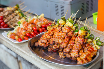 Grilled BBQ in Thai street food market.