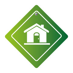 diamond road sign with silhouette simple facade house vector illustration