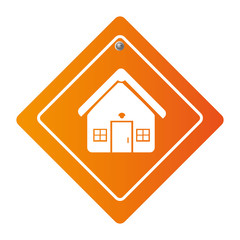 diamond road sign with silhouette facade house vector illustration