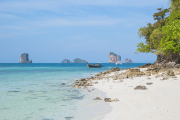 Island in the sea, seascape of Thailand ocean travel background in Summer season.