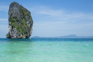 Naklejka premium Island in the sea, seascape of Thailand ocean travel background in Summer season.
