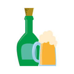 liquor bottle and foamy beer glass vector illustration