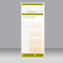 Roll up banner stand template. Abstract background for design,  business, education, advertisement. Green color. Vector  illustration.