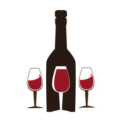 background wine bottle and glass cups vector illustration