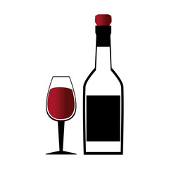 glass cup with wine and empty bottle vector illustration