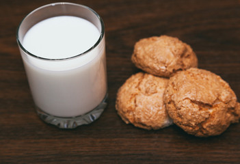 Sweet breakfast. Milk with cookies