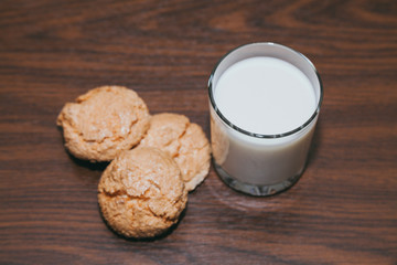 Sweet breakfast. Milk with cookies