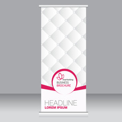 Roll up banner stand template. Abstract background for design,  business, education, advertisement. Pink color. Vector  illustration.