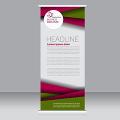 Roll up banner stand template. Abstract background for design,  business, education, advertisement. Green and red color. Vector  illustration.