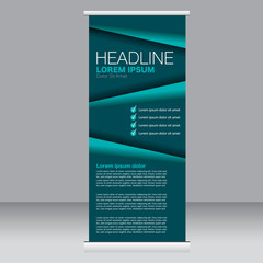 Roll up banner stand template. Abstract background for design,  business, education, advertisement. Blue color. Vector  illustration.