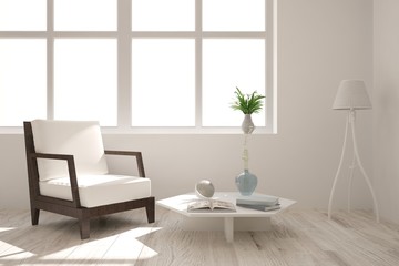 White room with armchair. Scandinavian interior design