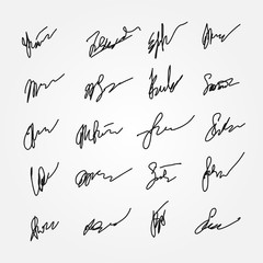 Set of abstract signatures. Unreadable autographs. Vector illustration.