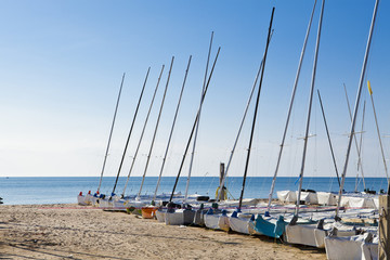 Sailboat in the sand of a mediterranean beach