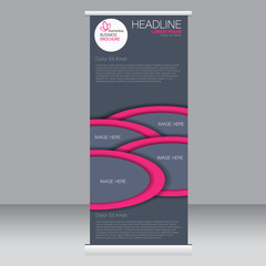 Fototapeta premium Roll up banner stand template. Abstract background for design, business, education, advertisement. Grey and pink color. Vector illustration.