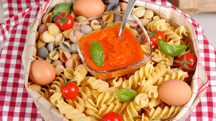 Pasta with tomato sauce and cherry tomatoes