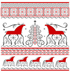 Decorative elements of traditional folk art of northern region of Russia, called Mezen painting