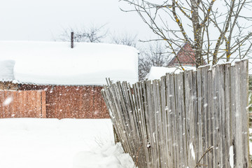 winter wooden fence