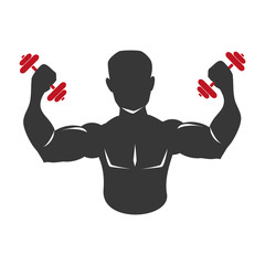 monochrome silhouette muscular man lifting a dumbbells vector illustration