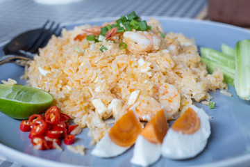 fried rice with shrimps and salted egg,Thai food