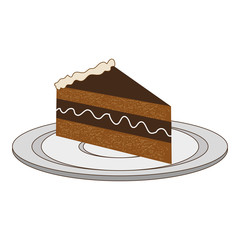 dish with piece of cake with cream vector illustration