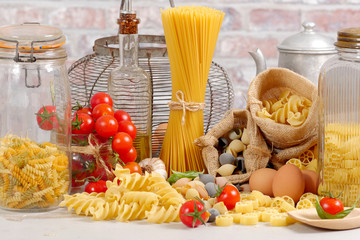 pastas with eggs and cherry tomatoes