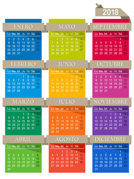 Calendar 2018 / Spanish calendar for year 2018, week starts on Monday