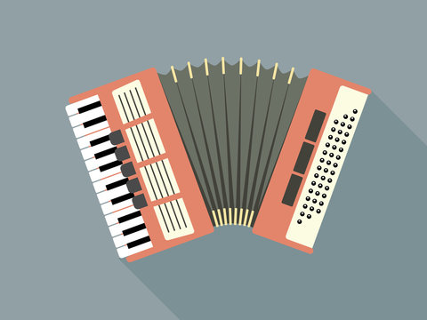 Flat Design Vector Illustration Of A Pink Accordion